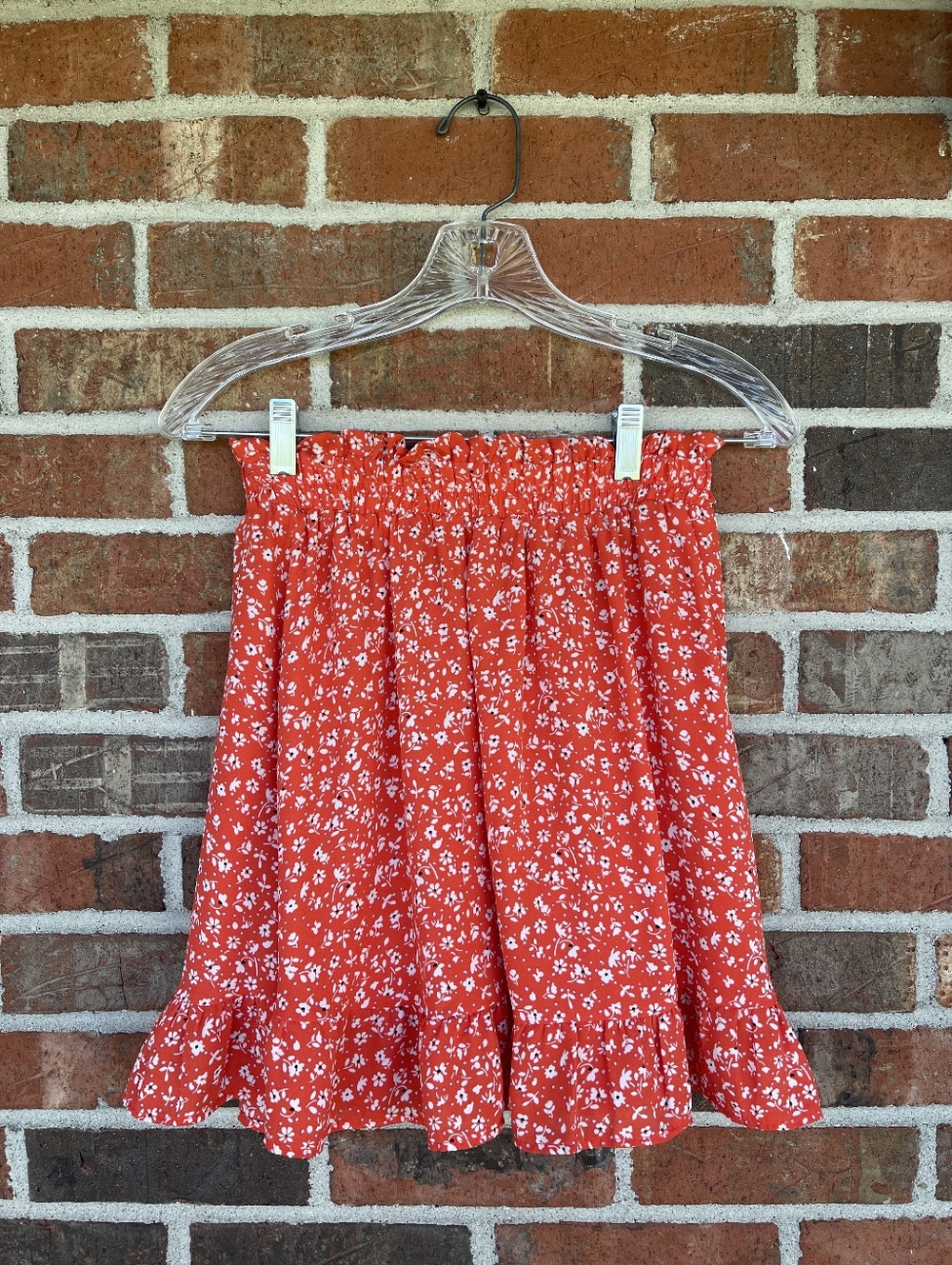 Sienna Sky Coral Orange Floral Ruffle Lined Skater Skirt